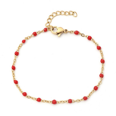 304 Nerūsējošā tērauda savienojuma kabeļu ķēdes rokassprādzes zelta krāsā metāla ķēdes daudzkrāsainas emaljas sievietēm rotaslietas dāvanas 17 cm garas, 1 gab.