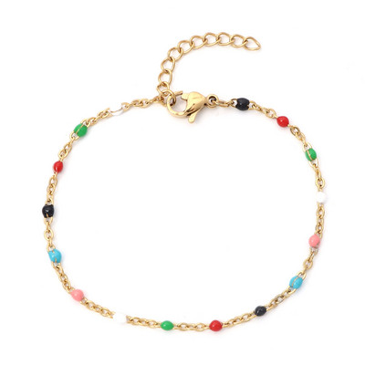304 Nerūsējošā tērauda savienojuma kabeļu ķēdes rokassprādzes zelta krāsā metāla ķēdes daudzkrāsainas emaljas sievietēm rotaslietas dāvanas 17 cm garas, 1 gab.