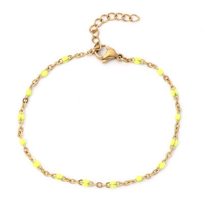 304 Nerūsējošā tērauda savienojuma kabeļu ķēdes rokassprādzes zelta krāsā metāla ķēdes daudzkrāsainas emaljas sievietēm rotaslietas dāvanas 17 cm garas, 1 gab.