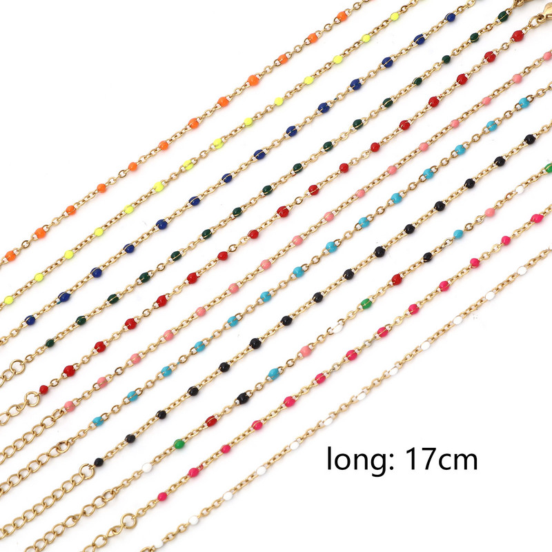 304 Nerūsējošā tērauda savienojuma kabeļu ķēdes rokassprādzes zelta krāsā metāla ķēdes daudzkrāsainas emaljas sievietēm rotaslietas dāvanas 17 cm garas, 1 gab.