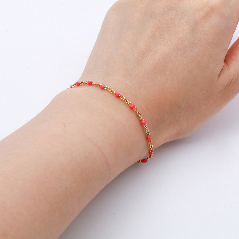 304 Nerūsējošā tērauda savienojuma kabeļu ķēdes rokassprādzes zelta krāsā metāla ķēdes daudzkrāsainas emaljas sievietēm rotaslietas dāvanas 17 cm garas, 1 gab.