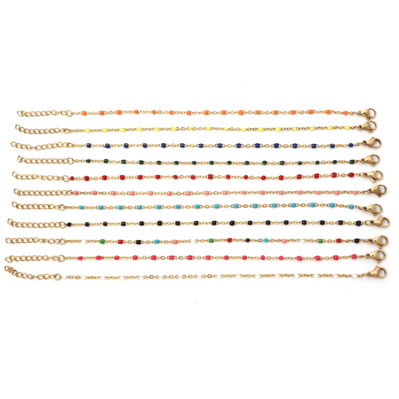 304 Nerūsējošā tērauda savienojuma kabeļu ķēdes rokassprādzes zelta krāsā metāla ķēdes daudzkrāsainas emaljas sievietēm rotaslietas dāvanas 17 cm garas, 1 gab.