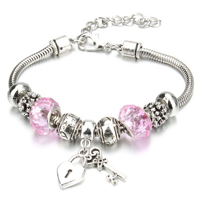 Vintage Romantic Love DIY Charm βραχιόλι Heart Love Key and Lock Βραχιόλι & βραχιόλι DIY κοσμήματα Δώρα για γυναίκες Κοσμήματα