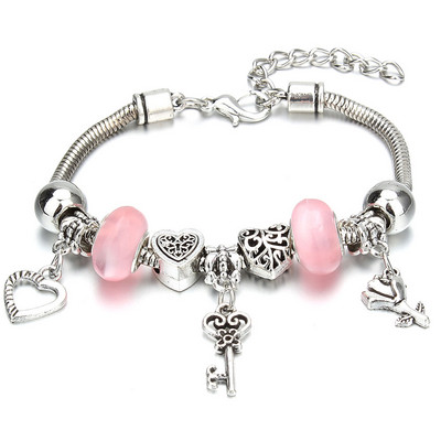 Vintage Romantic Love DIY Charm βραχιόλι Heart Love Key and Lock Βραχιόλι & βραχιόλι DIY κοσμήματα Δώρα για γυναίκες Κοσμήματα