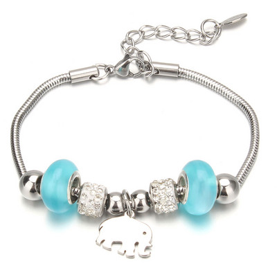 Βραχιόλι με χάντρες από ελέφαντα Love Heart Charm βραχιόλια 316L από ανοξείδωτο ατσάλι για γυναίκες άντρες Πρωτότυπο δώρο βραχιόλι με χάντρες από κρύσταλλο