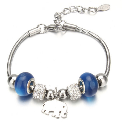 Βραχιόλι με χάντρες από ελέφαντα Love Heart Charm βραχιόλια 316L από ανοξείδωτο ατσάλι για γυναίκες άντρες Πρωτότυπο δώρο βραχιόλι με χάντρες από κρύσταλλο