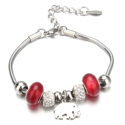 Βραχιόλι με χάντρες από ελέφαντα Love Heart Charm βραχιόλια 316L από ανοξείδωτο ατσάλι για γυναίκες άντρες Πρωτότυπο δώρο βραχιόλι με χάντρες από κρύσταλλο