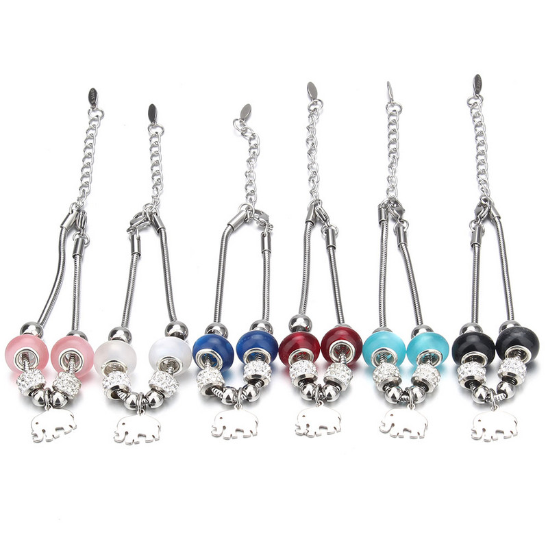 Βραχιόλι με χάντρες από ελέφαντα Love Heart Charm βραχιόλια 316L από ανοξείδωτο ατσάλι για γυναίκες άντρες Πρωτότυπο δώρο βραχιόλι με χάντρες από κρύσταλλο
