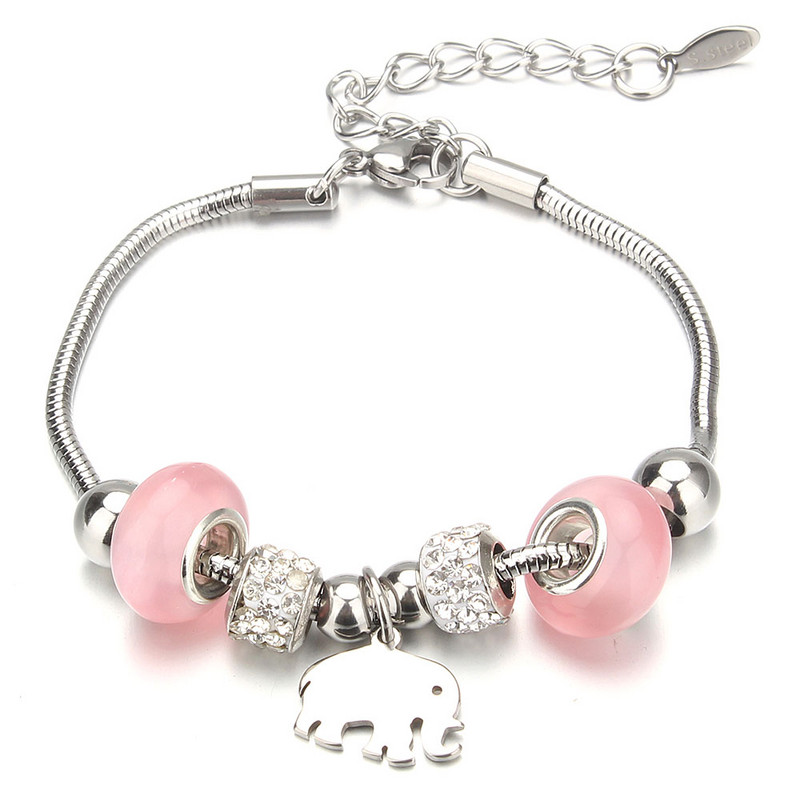 Βραχιόλι με χάντρες από ελέφαντα Love Heart Charm βραχιόλια 316L από ανοξείδωτο ατσάλι για γυναίκες άντρες Πρωτότυπο δώρο βραχιόλι με χάντρες από κρύσταλλο