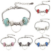 Μόδα βραχιόλια από ανοξείδωτο ατσάλι Βραχιόλια γοητείας σε σχήμα καρδιάς για γυναίκες Γυάλινες χάντρες Βραχιόλι και βραχιόλια DIY Δώρα κοσμημάτων