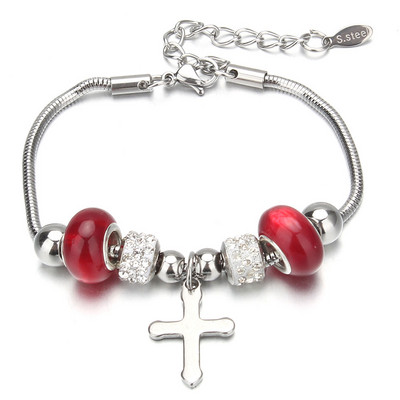 Μόδα βραχιόλια από ανοξείδωτο ατσάλι Βραχιόλια γοητείας σε σχήμα καρδιάς για γυναίκες Γυάλινες χάντρες Βραχιόλι και βραχιόλια DIY Δώρα κοσμημάτων