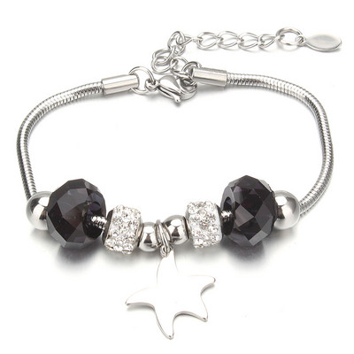 Μόδα βραχιόλια από ανοξείδωτο ατσάλι Βραχιόλια γοητείας σε σχήμα καρδιάς για γυναίκες Γυάλινες χάντρες Βραχιόλι και βραχιόλια DIY Δώρα κοσμημάτων