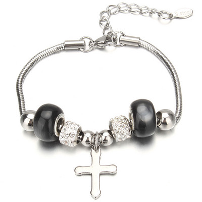 Μόδα βραχιόλια από ανοξείδωτο ατσάλι Βραχιόλια γοητείας σε σχήμα καρδιάς για γυναίκες Γυάλινες χάντρες Βραχιόλι και βραχιόλια DIY Δώρα κοσμημάτων