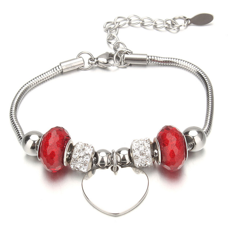 Μόδα βραχιόλια από ανοξείδωτο ατσάλι Βραχιόλια γοητείας σε σχήμα καρδιάς για γυναίκες Γυάλινες χάντρες Βραχιόλι και βραχιόλια DIY Δώρα κοσμημάτων