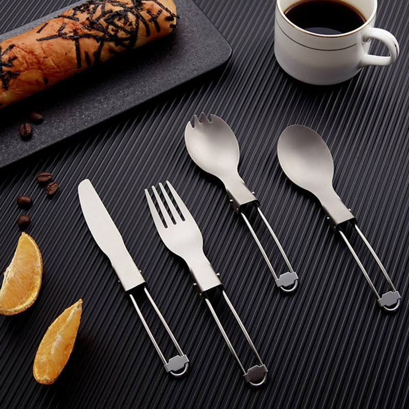 Πτυσσόμενο κουτάλι από τιτάνιο Σπόρκ Πιρούνι Εξωτερικού Επιτραπέζιο σκεύος Μαγειρικά σκεύη Διπλωμένα πλακέ σκεύη Εξαιρετικά ελαφριά μαγειρική περιβαλλοντικά αξεσουάρ για πικνίκ