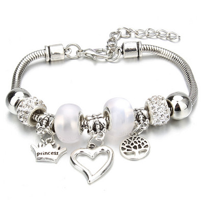 Antīkas oriģinālās kroņa atslēgas slēdzenes formas 6 krāsu šarmu rokassprādzes sievietēm, stikla krelles, zīmola rokassprādzes un rokassprādzes DIY rotaslietas dāvanas