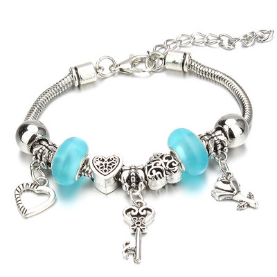 Antīkas oriģinālās kroņa atslēgas slēdzenes formas 6 krāsu šarmu rokassprādzes sievietēm, stikla krelles, zīmola rokassprādzes un rokassprādzes DIY rotaslietas dāvanas