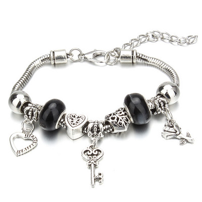 Antīkas oriģinālās kroņa atslēgas slēdzenes formas 6 krāsu šarmu rokassprādzes sievietēm, stikla krelles, zīmola rokassprādzes un rokassprādzes DIY rotaslietas dāvanas