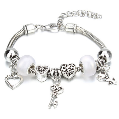 Antīkas oriģinālās kroņa atslēgas slēdzenes formas 6 krāsu šarmu rokassprādzes sievietēm, stikla krelles, zīmola rokassprādzes un rokassprādzes DIY rotaslietas dāvanas