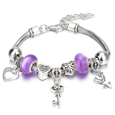 Antīkas oriģinālās kroņa atslēgas slēdzenes formas 6 krāsu šarmu rokassprādzes sievietēm, stikla krelles, zīmola rokassprādzes un rokassprādzes DIY rotaslietas dāvanas