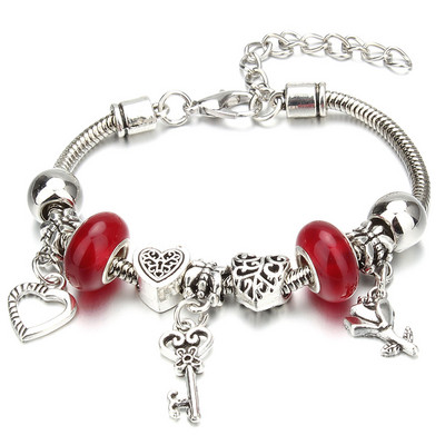 Antīkas oriģinālās kroņa atslēgas slēdzenes formas 6 krāsu šarmu rokassprādzes sievietēm, stikla krelles, zīmola rokassprādzes un rokassprādzes DIY rotaslietas dāvanas