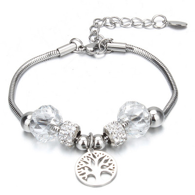 Tree of Life Shape Crystal Charm Narukvice Narukvica od nehrđajućeg čelika Žene DIY Perle Narukvice Narukvice Nakit Poklon