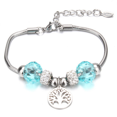Tree of Life Shape Crystal Charm Narukvice Narukvica od nehrđajućeg čelika Žene DIY Perle Narukvice Narukvice Nakit Poklon