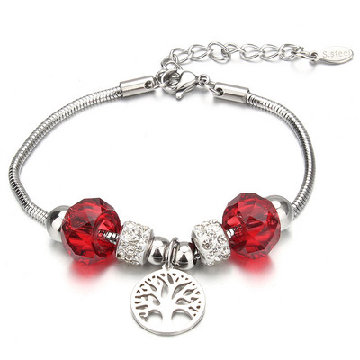 Tree of Life Shape Crystal Charm Narukvice Narukvica od nehrđajućeg čelika Žene DIY Perle Narukvice Narukvice Nakit Poklon