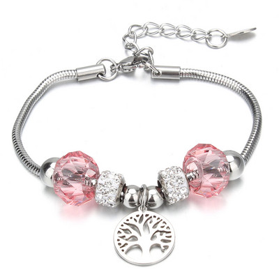 Tree of Life Shape Crystal Charm Narukvice Narukvica od nehrđajućeg čelika Žene DIY Perle Narukvice Narukvice Nakit Poklon