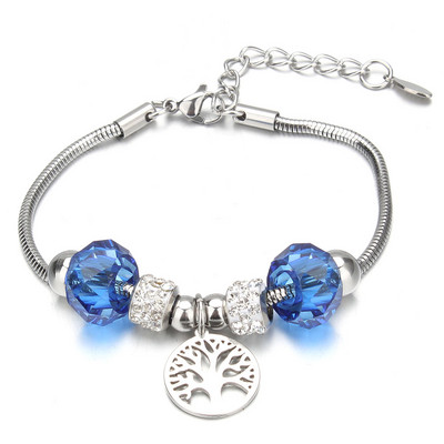 Tree of Life Shape Crystal Charm Narukvice Narukvica od nehrđajućeg čelika Žene DIY Perle Narukvice Narukvice Nakit Poklon