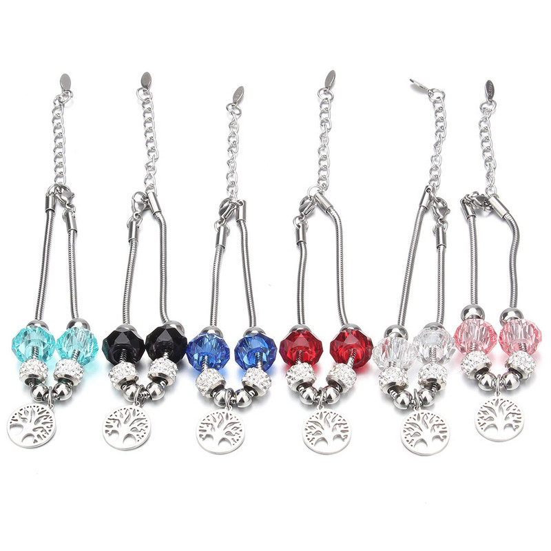 Tree of Life Shape Crystal Charm Narukvice Narukvica od nehrđajućeg čelika Žene DIY Perle Narukvice Narukvice Nakit Poklon