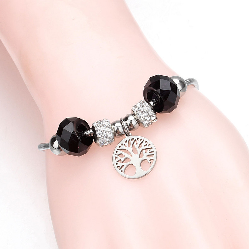 Tree of Life Shape Crystal Charm Narukvice Narukvica od nehrđajućeg čelika Žene DIY Perle Narukvice Narukvice Nakit Poklon