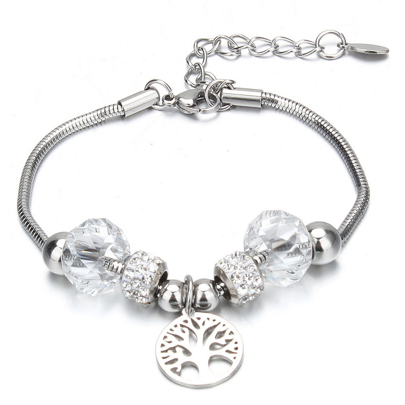 Tree of Life Shape Crystal Charm Narukvice Narukvica od nehrđajućeg čelika Žene DIY Perle Narukvice Narukvice Nakit Poklon
