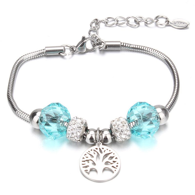 Tree of Life Shape Crystal Charm Narukvice Narukvica od nehrđajućeg čelika Žene DIY Perle Narukvice Narukvice Nakit Poklon