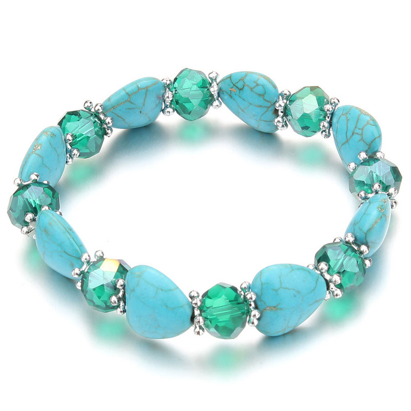 Bohēmijas etniskā modes akmens kristāla pērlīšu piekariņi Rokassprādzes sievietēm DIY mīlestība sirds elastība rokassprādzes Pulseira rotaslietas