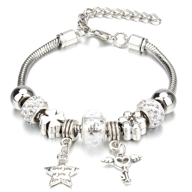 Νέο βραχιόλι γοητείας Αστακός πόρπη Βραχιόλια με αλυσίδα φιδιών Κοσμήματα αστέρι λουλούδι Κρυστάλλινες χάντρες Βραχιόλια για γυναίκες κορίτσι αγάπη δώρο