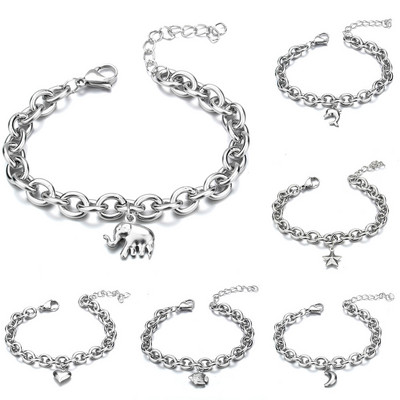 Brățări de modă din oțel inoxidabil Moon Star Tree Cruce Fluture Inimă Brățări pentru femei Cadou Lanț Brățări Charm Bijuterii