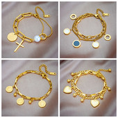 LAMENGLY 316L nehrđajući čelik s portretom narukvice u obliku novčića s privjeskom za žene, modni nakit zlatne boje koji ne blijedi