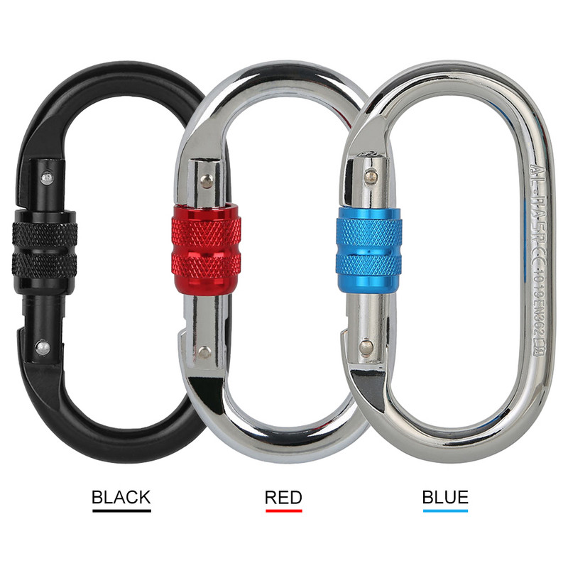 25KN Profesionalus laipiojimo karabinas, sraigtinis užrakinamasis vartų karabinas, labai tvirtas O formos plieninis hamako sagtis laipiojimo priedai