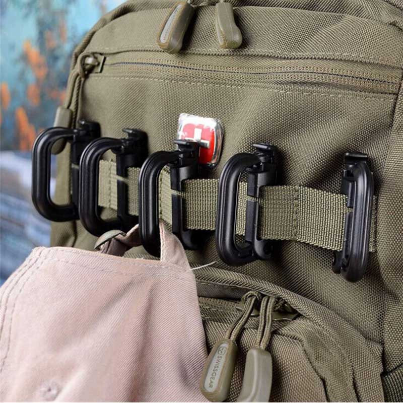 Augstas izturības sprādzes slēdzene Atslēgu piekariņš Plastmasas važas karabīne D veida gredzena saspraudes siksnas mugursoma Grimlock āra sportam