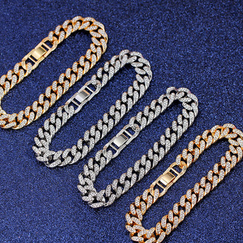 Нова модна луксозна 12 мм Iced Out Cuban Link Chain гривна за жени, мъже, злато, сребро, цвят, бижута, бижута с кристали