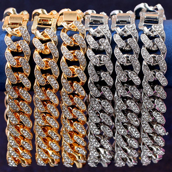Нова модна луксозна 12 мм Iced Out Cuban Link Chain гривна за жени, мъже, злато, сребро, цвят, бижута, бижута с кристали