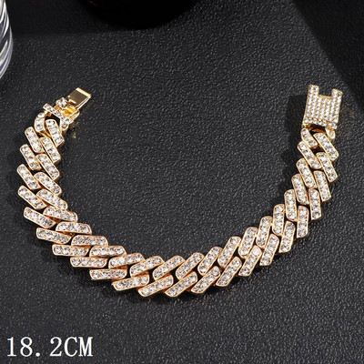 Jauna modes luksusa 12 mm Iced Out Cuban Link ķēdes rokassprādze sievietēm vīriešiem Zelta sudraba krāsa Bling Rhinestone rokassprādze Rotaslietas