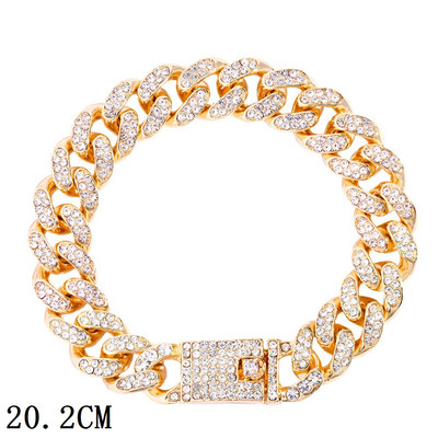 Jauna modes luksusa 12 mm Iced Out Cuban Link ķēdes rokassprādze sievietēm vīriešiem Zelta sudraba krāsa Bling Rhinestone rokassprādze Rotaslietas