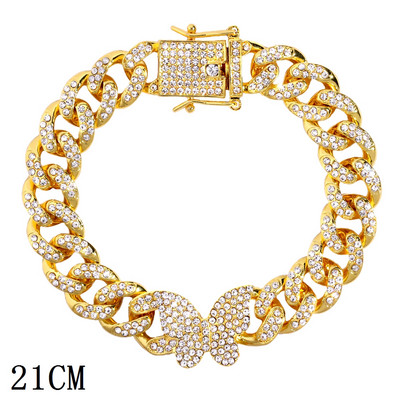 Jauna modes luksusa 12 mm Iced Out Cuban Link ķēdes rokassprādze sievietēm vīriešiem Zelta sudraba krāsa Bling Rhinestone rokassprādze Rotaslietas