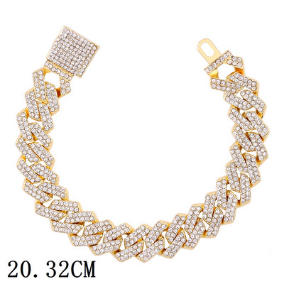 Jauna modes luksusa 12 mm Iced Out Cuban Link ķēdes rokassprādze sievietēm vīriešiem Zelta sudraba krāsa Bling Rhinestone rokassprādze Rotaslietas
