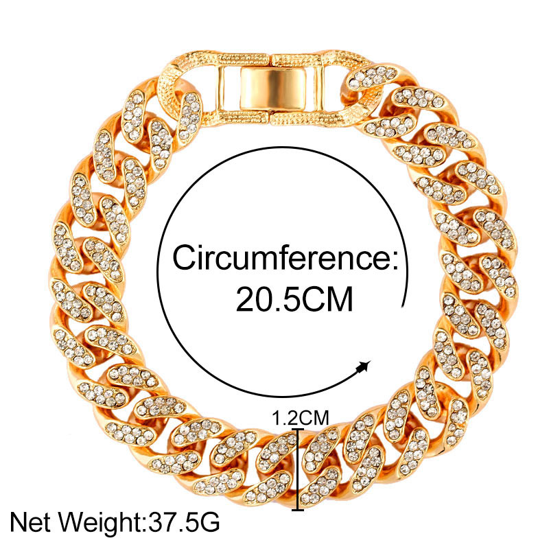 Jauna modes luksusa 12 mm Iced Out Cuban Link ķēdes rokassprādze sievietēm vīriešiem Zelta sudraba krāsa Bling Rhinestone rokassprādze Rotaslietas