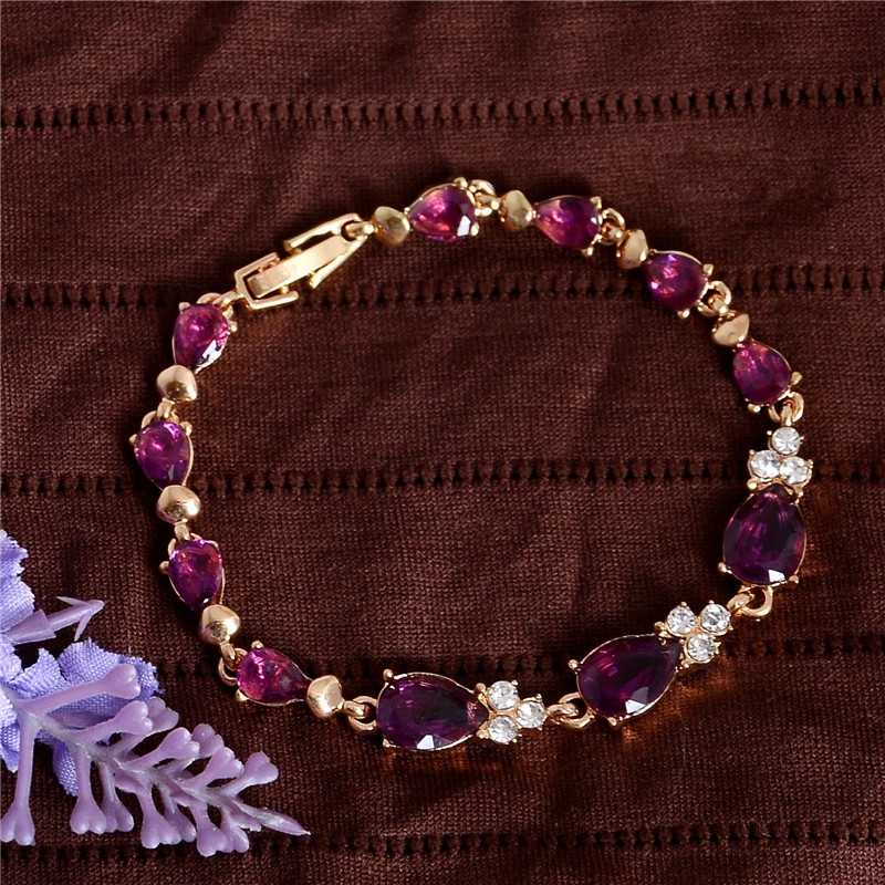 Sieviešu modes apzeltīts ūdens piliens, 5 krāsu CZ Stones, rokassprādzes un rokassprādzes, juvelierizstrādājumu vairumtirdzniecība