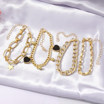IPARAM Punk Χρυσή Μεταλλική Χοντρή Αλυσίδα Βραχιόλια Γυναικεία Ανδρικά Πεντάγραμμα Καρδιά Χάντρες Κρεμαστό Γούρι Βραχιόλι Σετ Μόδα Κοσμήματα