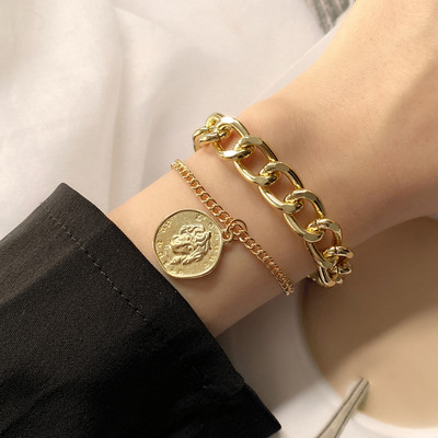 IPARAM Punk zelta metāla biezas ķēdes rokassprādzes sievietēm vīriešiem Pentagram sirds krelles kulonu šarmu rokassprādzes komplekts modes rotaslietas